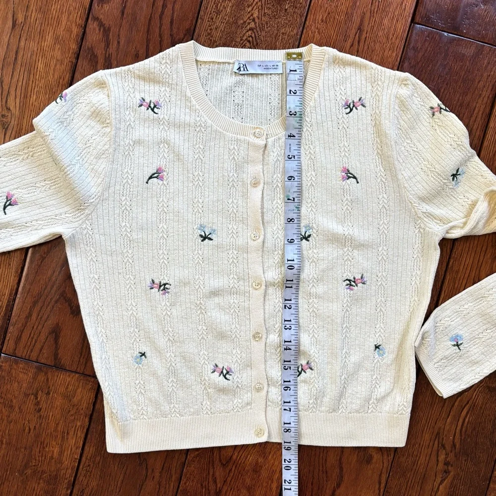 Zara Floral Embroidered Pointelle Knit Cardigan in Butter Yellow - Picture 10 of 10